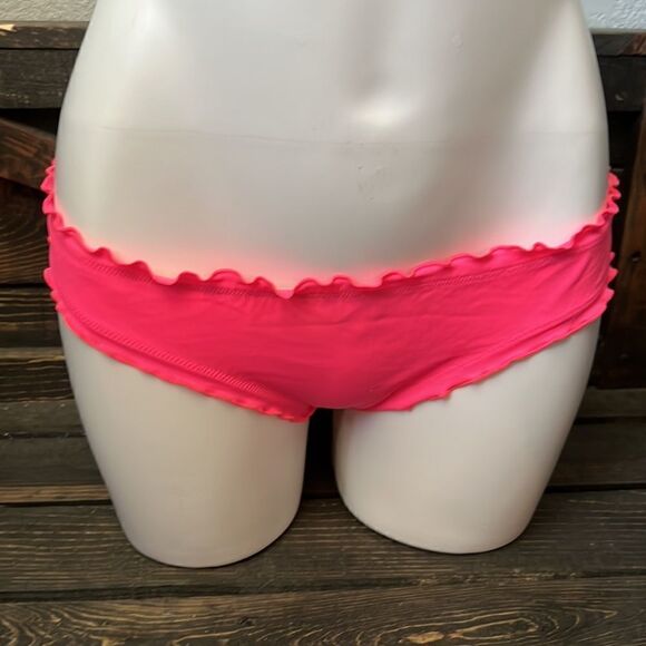 Victorias Secret scrunched back low rise ruffle edge trim pink bottom Sz-Med - Picture 3 of 9